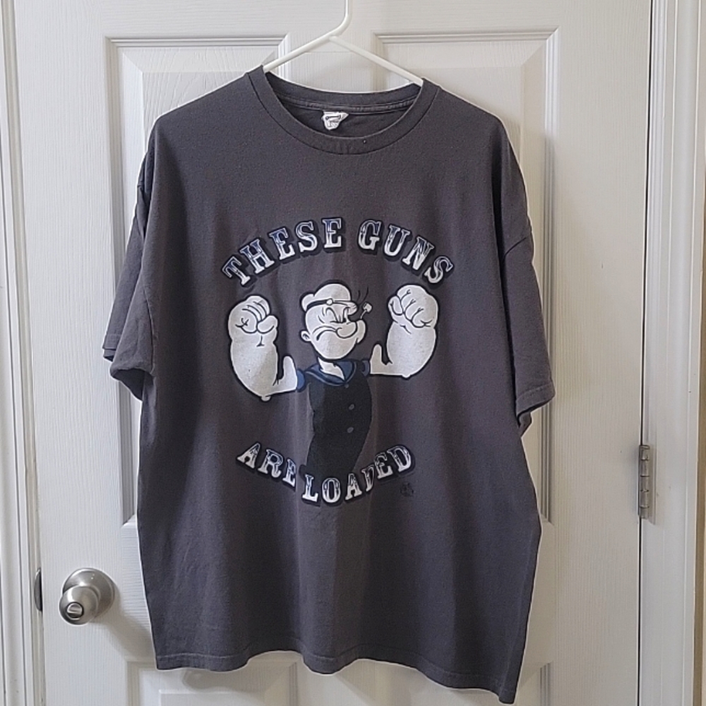 Vintage Popeye The Sailor Man “These Guns Are Loaded” Graphic T-Shirt Size Large
